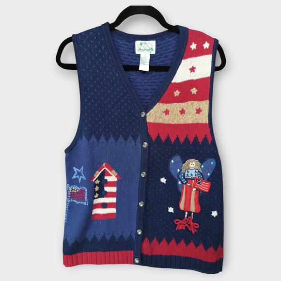 Womens The Quacker Factory Knit American Flag Patriotic Vest Size Small - Picture 2 of 6